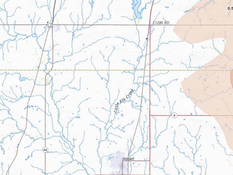 Radar-estimated hail-size map of the storm over Hobart, OK on May 9, 2026
