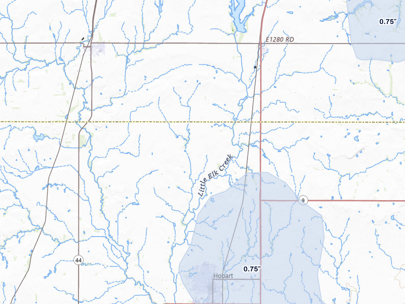 NEXRAD radar-signature map of the hail storm over Hobart, OK on Jun 5, 2026