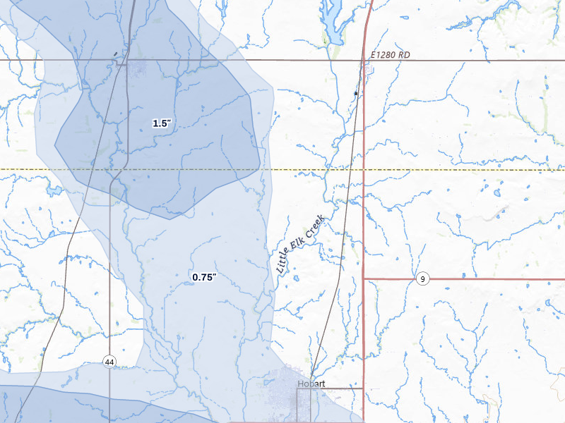 NEXRAD radar-signature map of the hail over Hobart, OK