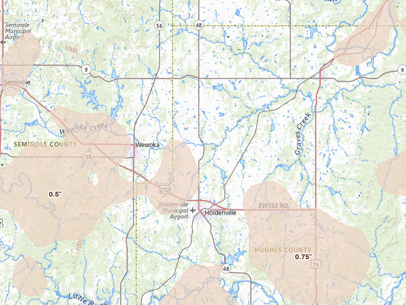 Radar-estimated hail-size map of the storm over Holdenville, OK