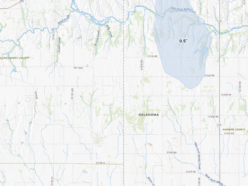 NEXRAD radar-signature map of the hail storm over Hollis, OK on Aug 25, 2026