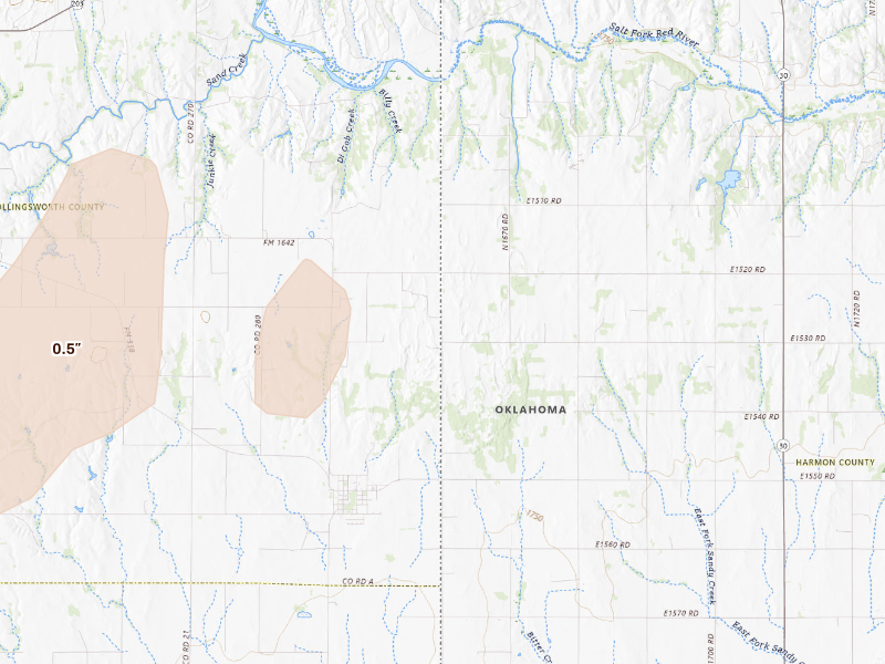 Radar-estimated hail-size map of the storm over Hollis, OK on Sep 19, 2026