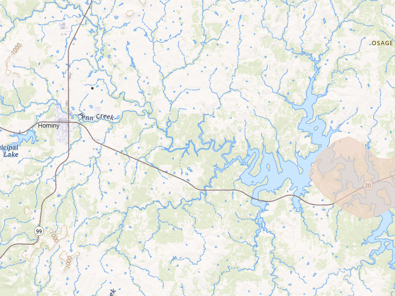 Radar-estimated hail-size map of the storm over Hominy, OK on Mar 1, 2026