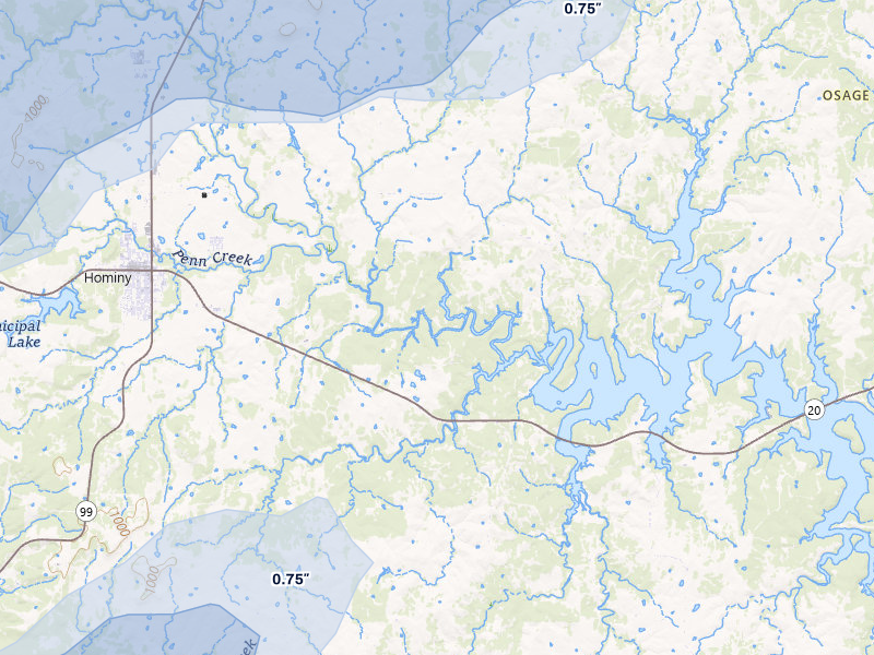 NEXRAD radar-signature map of the hail storm over Hominy, OK on Apr 1, 2026