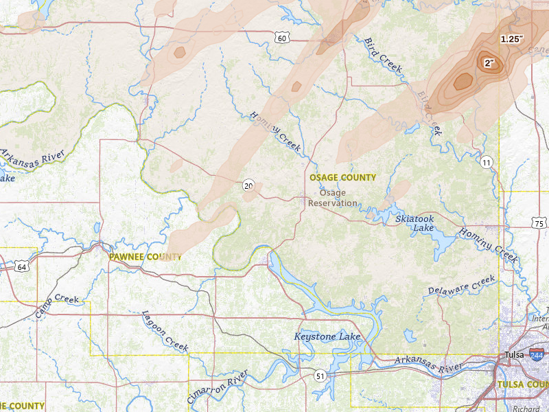 Radar-estimated hail-size map of the storm over Hominy, OK
