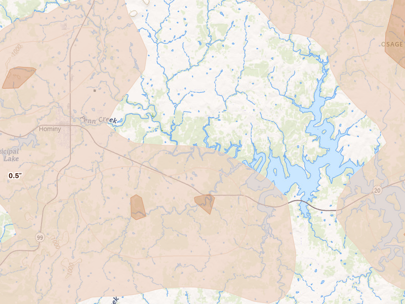 Radar-estimated hail-size map of the storm over Hominy, OK on May 8, 2026