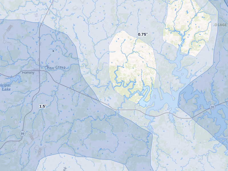 NEXRAD radar-signature map of the hail storm over Hominy, OK on May 8, 2026
