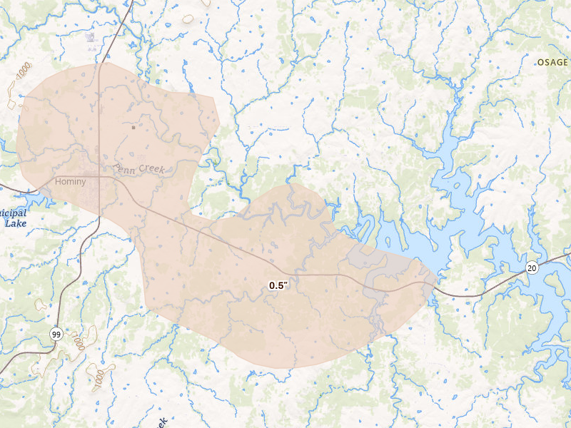 Radar-estimated hail-size map of the storm over Hominy, OK