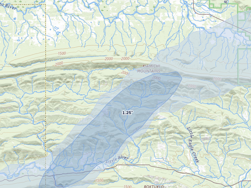 NEXRAD radar-signature map of the hail storm over Honobia, OK on Apr 28, 2026