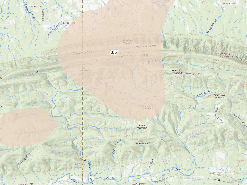 Radar-estimated hail-size map of the storm over Honobia, OK