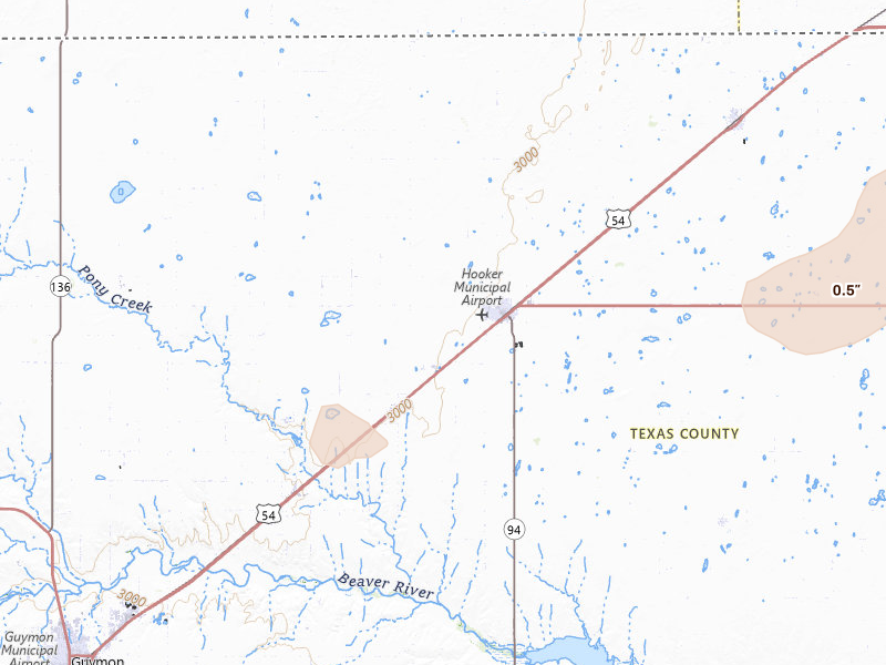Radar-estimated hail-size map of the storm over Hooker, OK on May 21, 2026