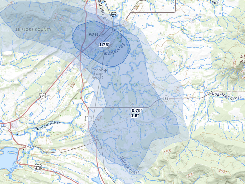 NEXRAD radar-signature map of the hail over Howe, OK