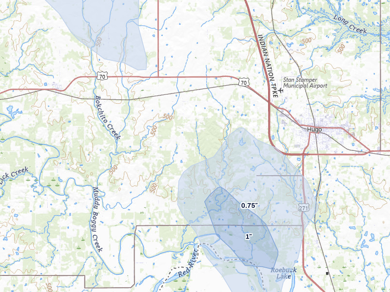 NEXRAD radar-signature map of the hail over Hugo, OK