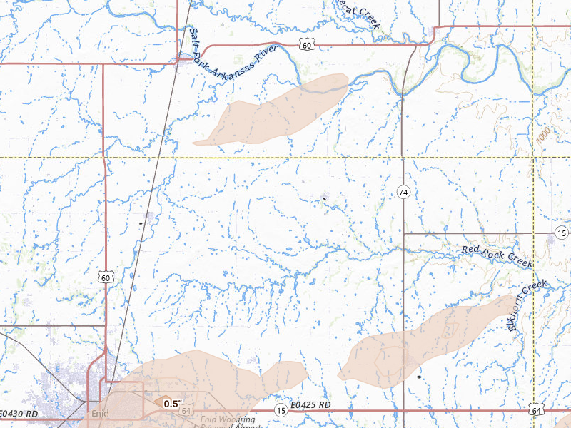 Radar-estimated hail-size map of the storm over Hunter, OK on Apr 3, 2026
