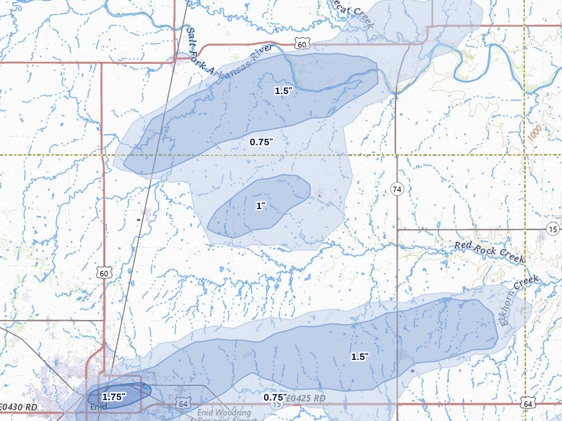 NEXRAD radar-signature map of the hail over Hunter, OK