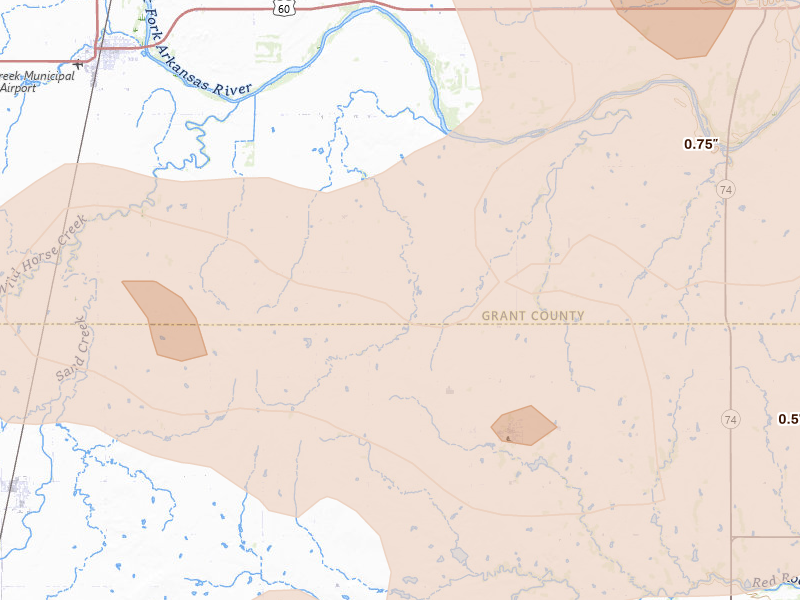 Radar-estimated hail-size map of the storm over Hunter, OK