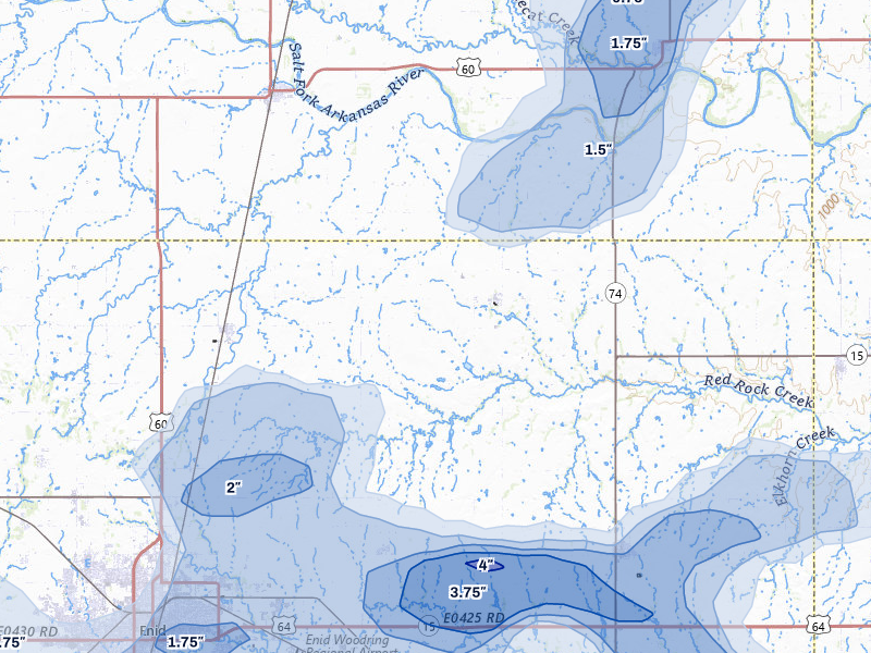 NEXRAD radar-signature map of the hail storm over Hunter, OK on Jun 26, 2026