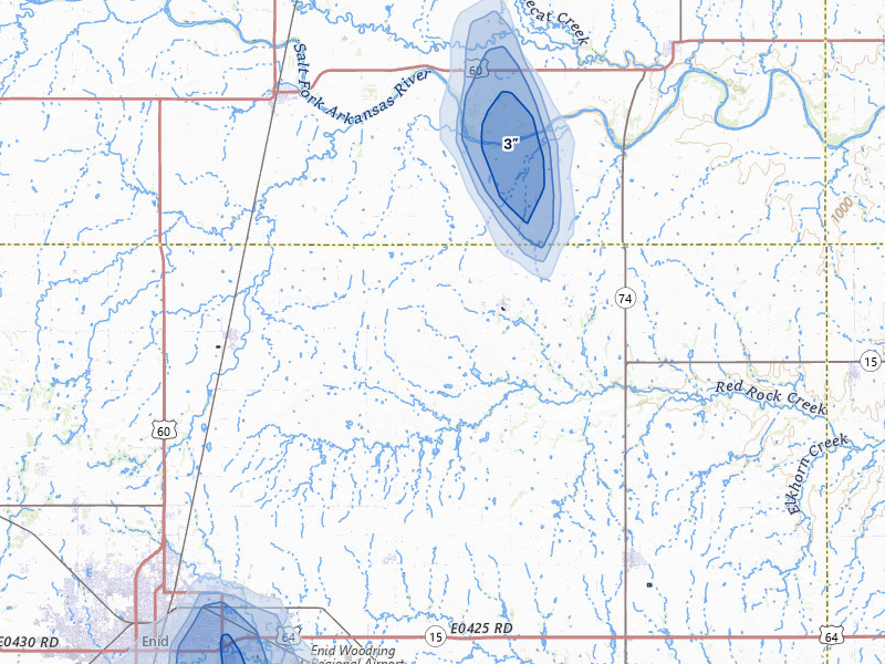 NEXRAD radar-signature map of the hail storm over Hunter, OK on Jul 11, 2026