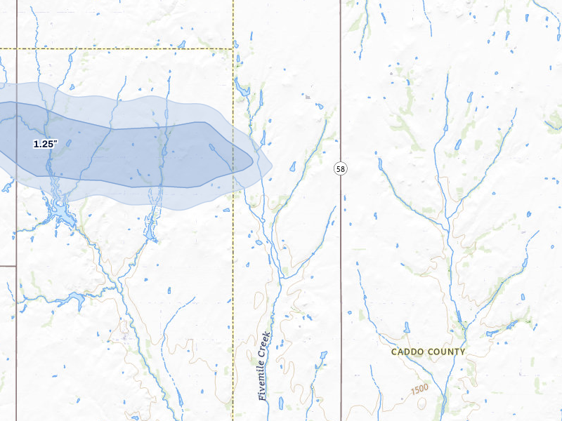 NEXRAD radar-signature map of the hail storm over Hydro, OK on Apr 17, 2026