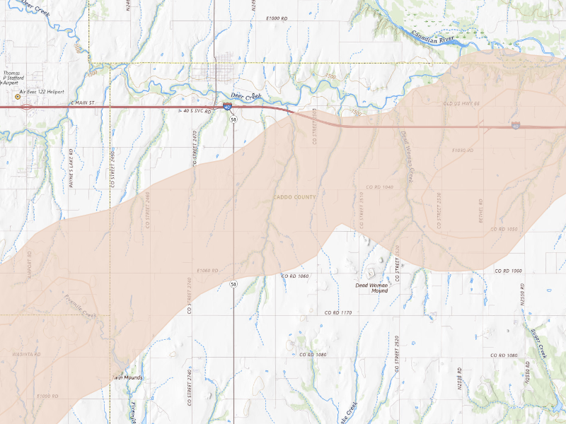 Radar-estimated hail-size map of the storm over Hydro, OK