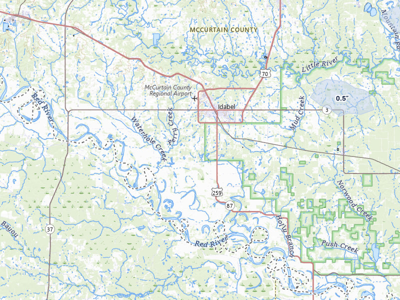 NEXRAD radar-signature map of the hail storm over Idabel, OK on Jun 7, 2026