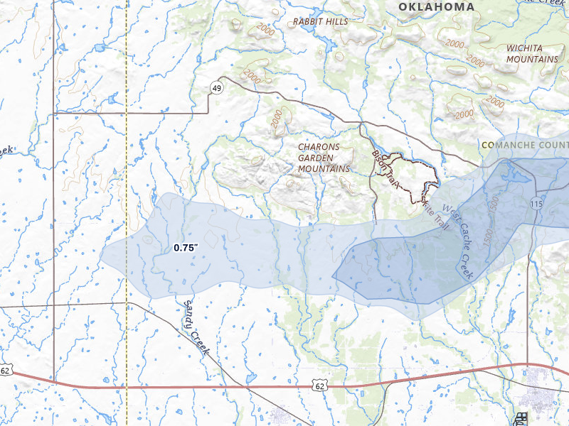 NEXRAD radar-signature map of the hail over Indiahoma, OK