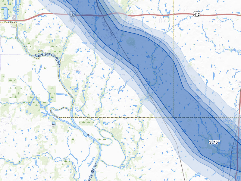 NEXRAD radar-signature map of the hail storm over Inola, OK on May 8, 2026