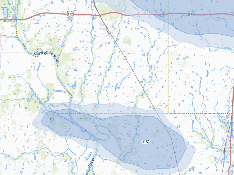 NEXRAD radar-signature map of the hail over Inola, OK