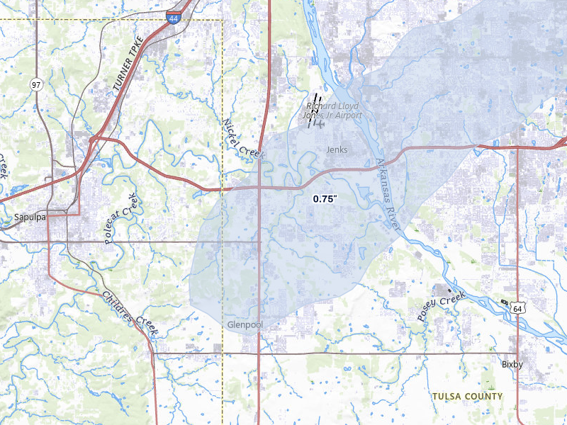 NEXRAD radar-signature map of the hail storm over Jenks, OK on Mar 4, 2026