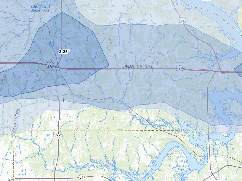 NEXRAD radar-signature map of the hail over Jennings, OK