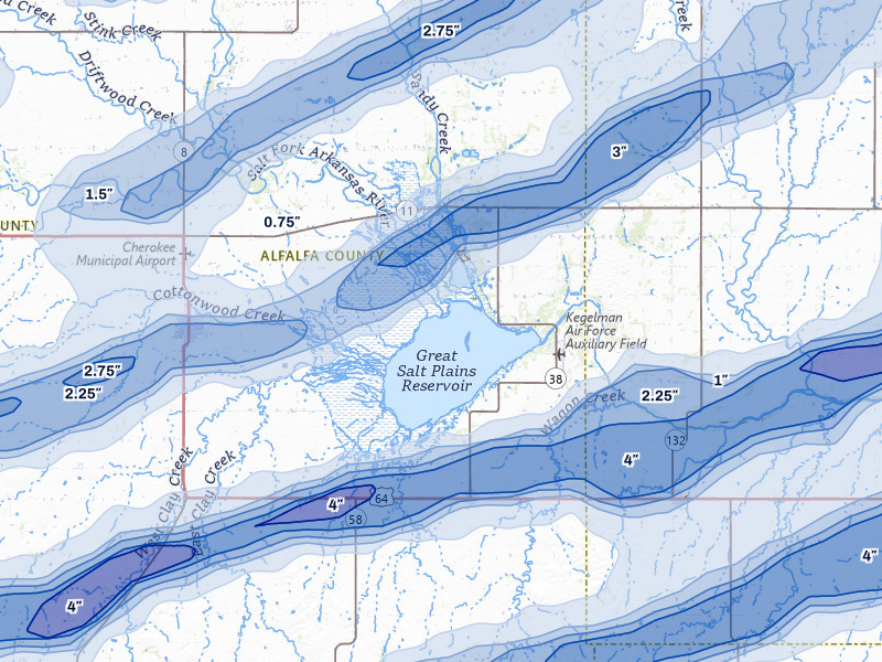 NEXRAD radar-signature map of the hail over Jet, OK