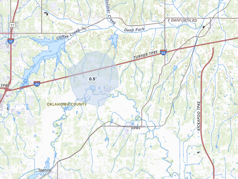 NEXRAD radar-signature map of the hail storm over Jones, OK on May 15, 2026