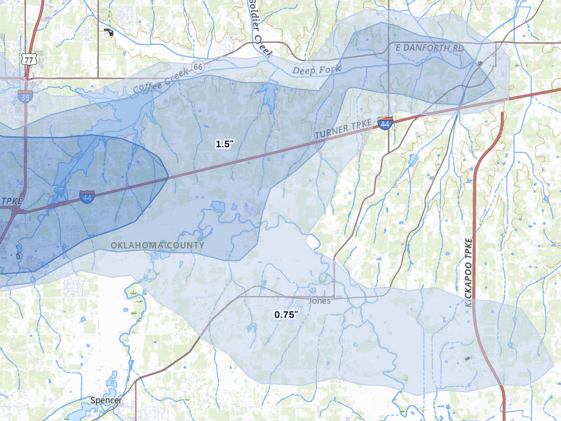NEXRAD radar-signature map of the hail storm over Jones, OK on Jun 26, 2026