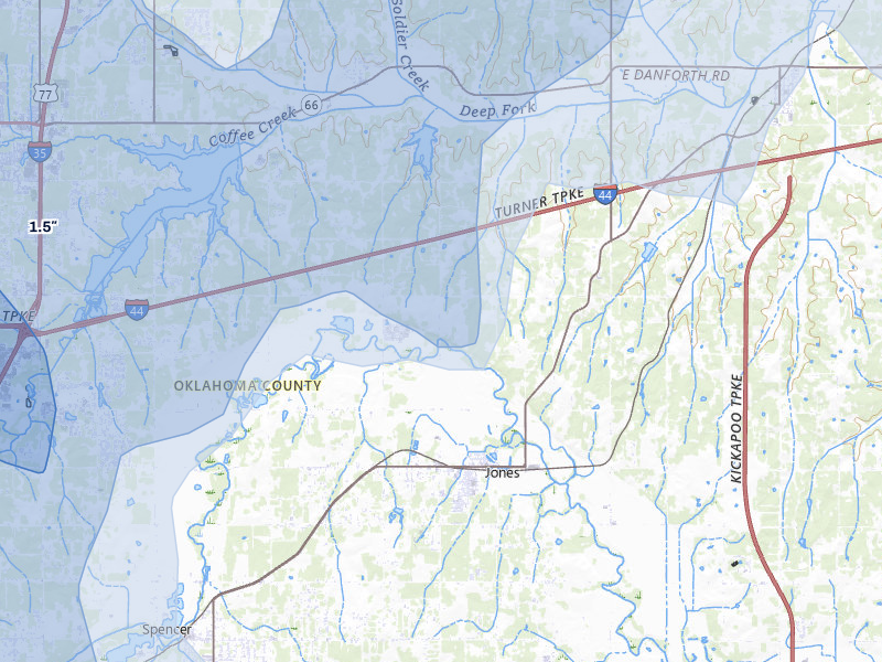 NEXRAD radar-signature map of the hail over Jones, OK