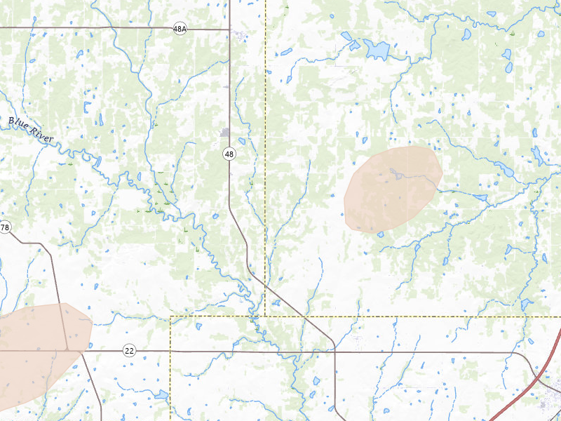 Radar-estimated hail-size map of the storm over Kenefic, OK on Mar 4, 2026