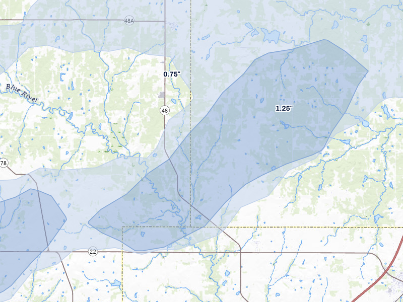NEXRAD radar-signature map of the hail storm over Kenefic, OK on Mar 4, 2026