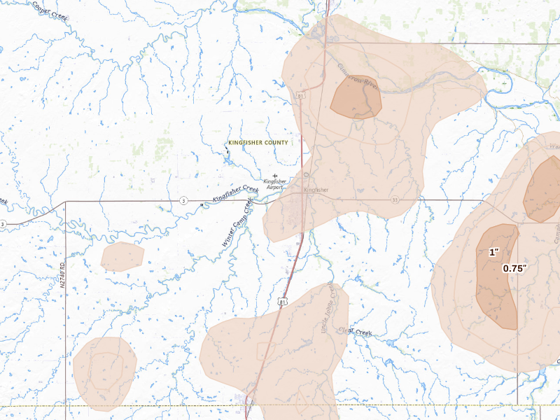 Radar-estimated hail-size map of the storm over Kingfisher, OK