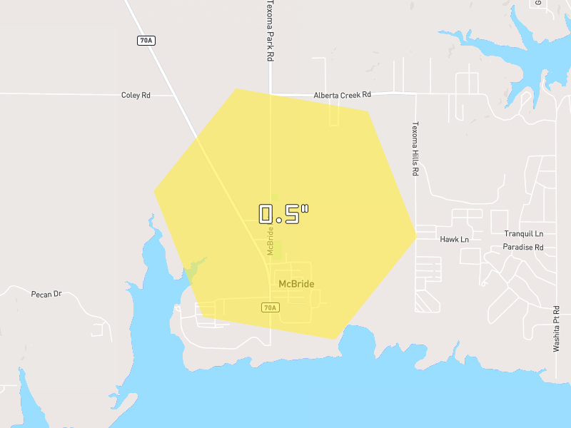 Hail map of Kingston, OK on Jul 5, 2026, hail up to 0.5"