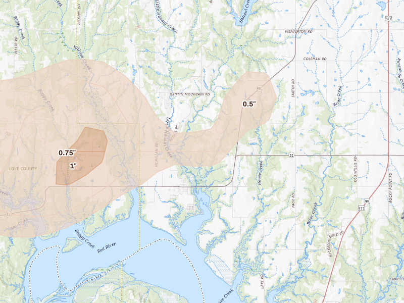 Radar-estimated hail-size map of the storm over Kingston, OK