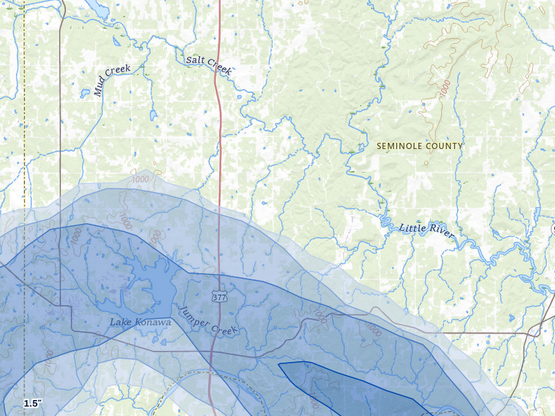 NEXRAD radar-signature map of the hail over Konawa, OK