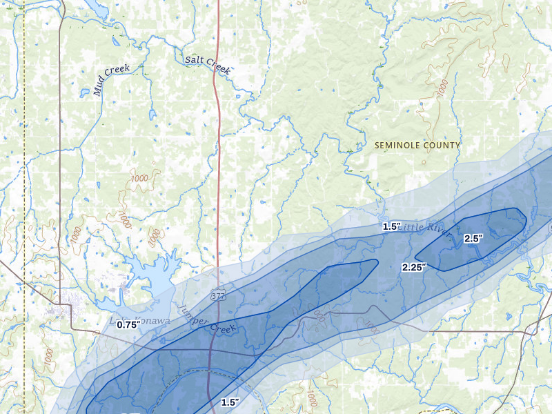 NEXRAD radar-signature map of the hail storm over Konawa, OK on Apr 28, 2026