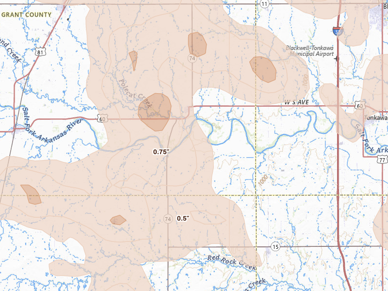 Radar-estimated hail-size map of the storm over Lamont, OK