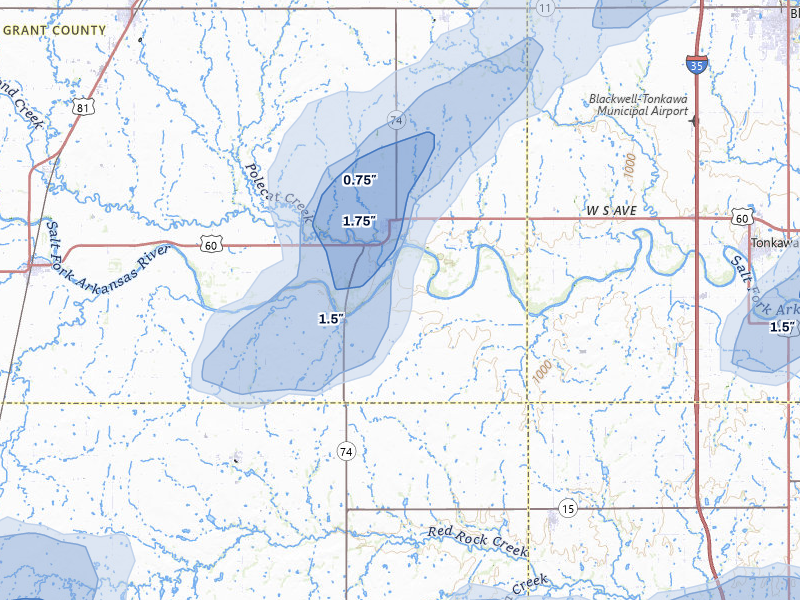NEXRAD radar-signature map of the hail storm over Lamont, OK on Jun 26, 2026