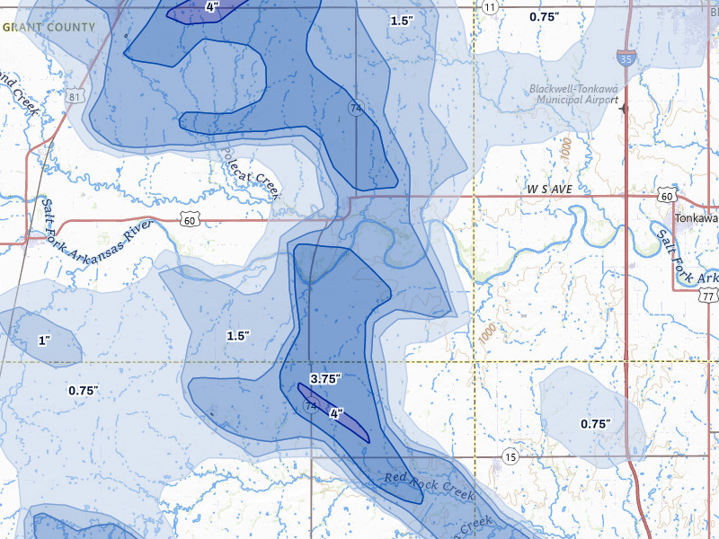 NEXRAD radar-signature map of the hail storm over Lamont, OK on Jul 4, 2026