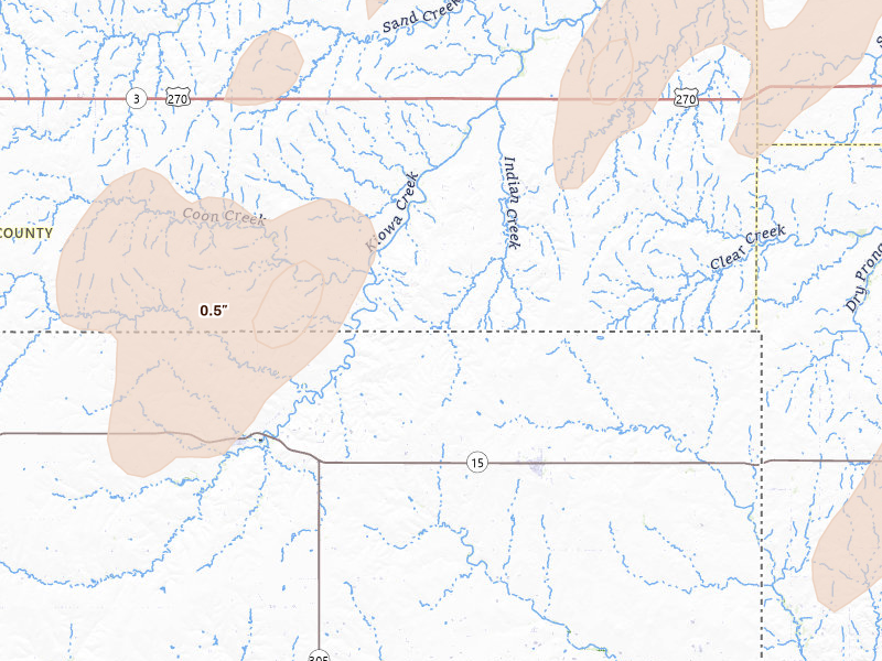 Radar-estimated hail-size map of the storm over Laverne, OK on Mar 10, 2026