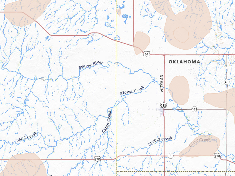 Radar-estimated hail-size map of the storm over Laverne, OK on Jun 12, 2026