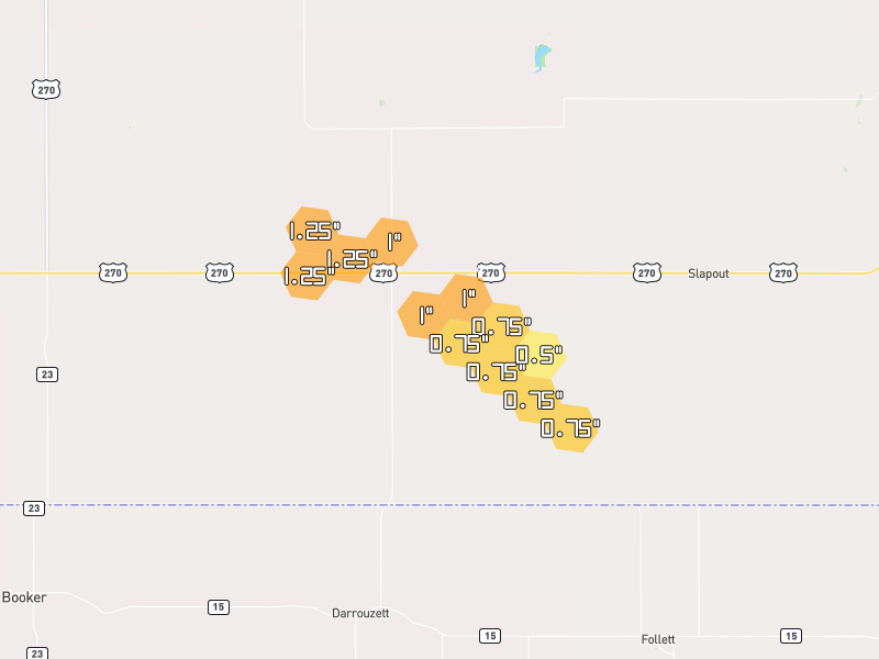 Hail map of Laverne, OK on Jul 4, 2026, hail up to 1.25"