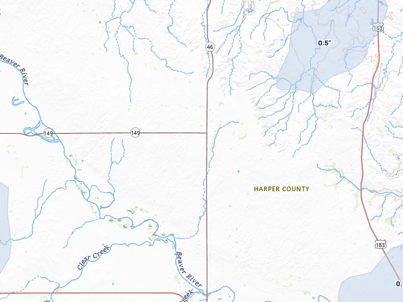 NEXRAD radar-signature map of the hail storm over Laverne, OK on Aug 14, 2026