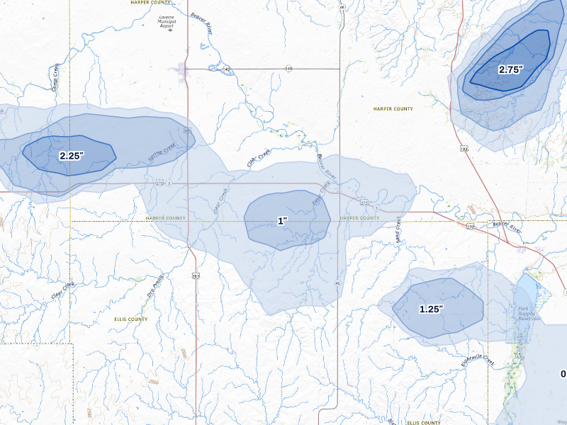 NEXRAD radar-signature map of the hail storm over Laverne, OK on Sep 12, 2026