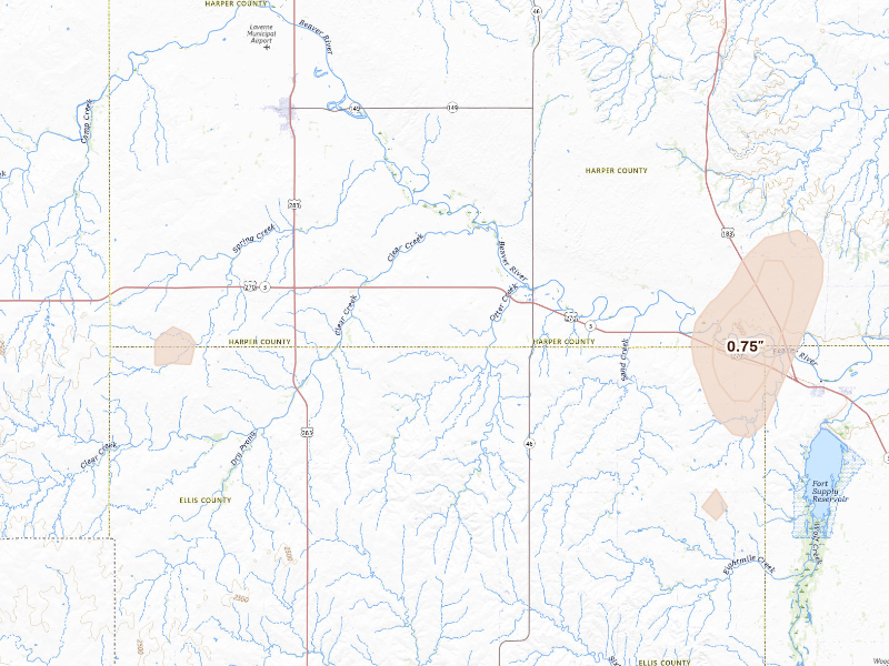 Radar-estimated hail-size map of the storm over Laverne, OK on Sep 24, 2026